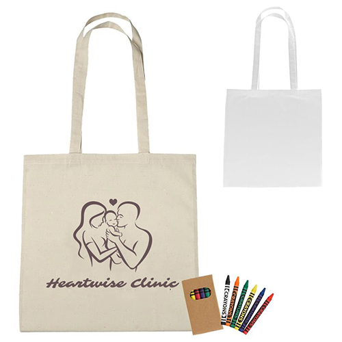 Pure Cotton Colorable Tote with 6-Pack Crayons