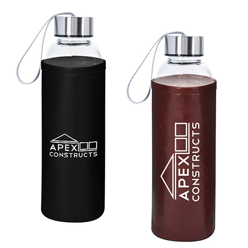 18 OZ. Aqua Pure Glass Bottle With Leatherette Sleeve