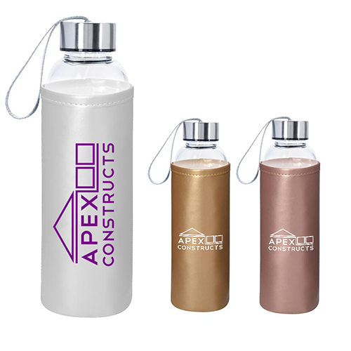 18 OZ. Aqua Pure Glass Bottle With Metallic Sleeve