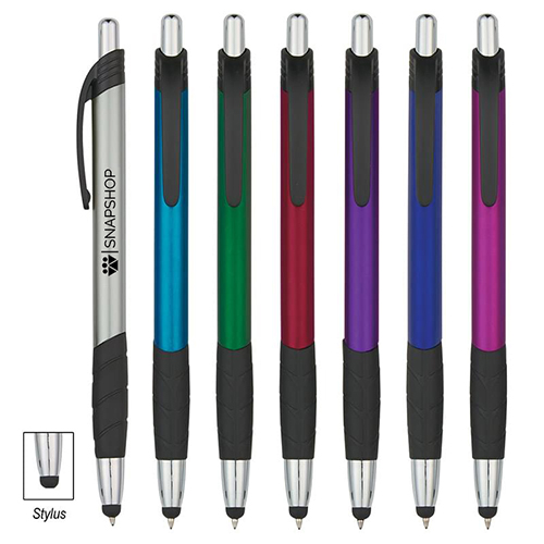 Sleek Plunger Action Pen with Stylus