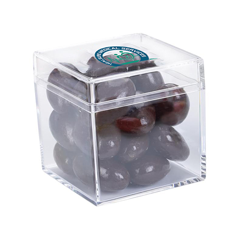 Cube Shaped Acrylic Container With Chocolate Almonds