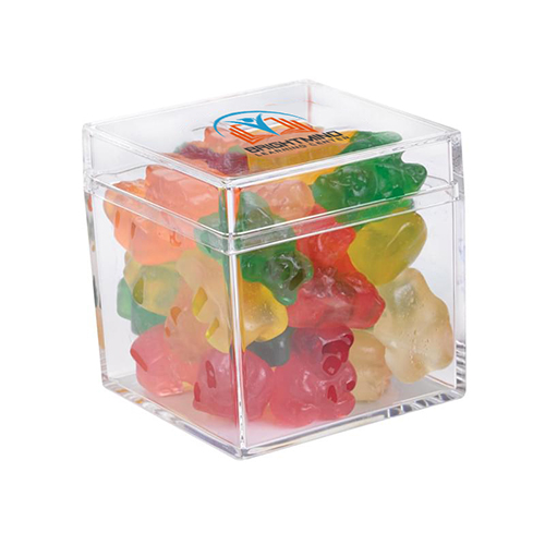 Cube Shaped Acrylic Container With Gummy Bears