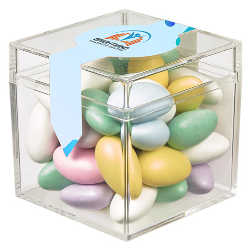 Cube Shaped Acrylic Container With Jordan Almonds